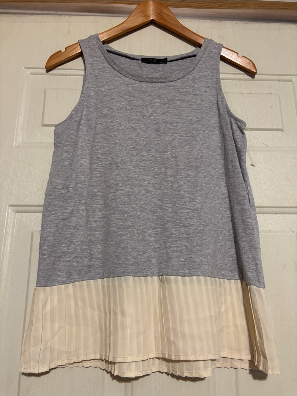 THML Grey Tank Top with Cream Pleated Hem